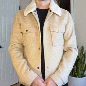 Reiss Oatmeal Bomber Jacket With Removable Collar. Size S